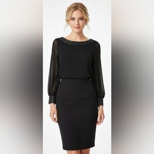 Nicole Miller Black Sheer Sleeve Blouse with Silver Embellishments Size 1X